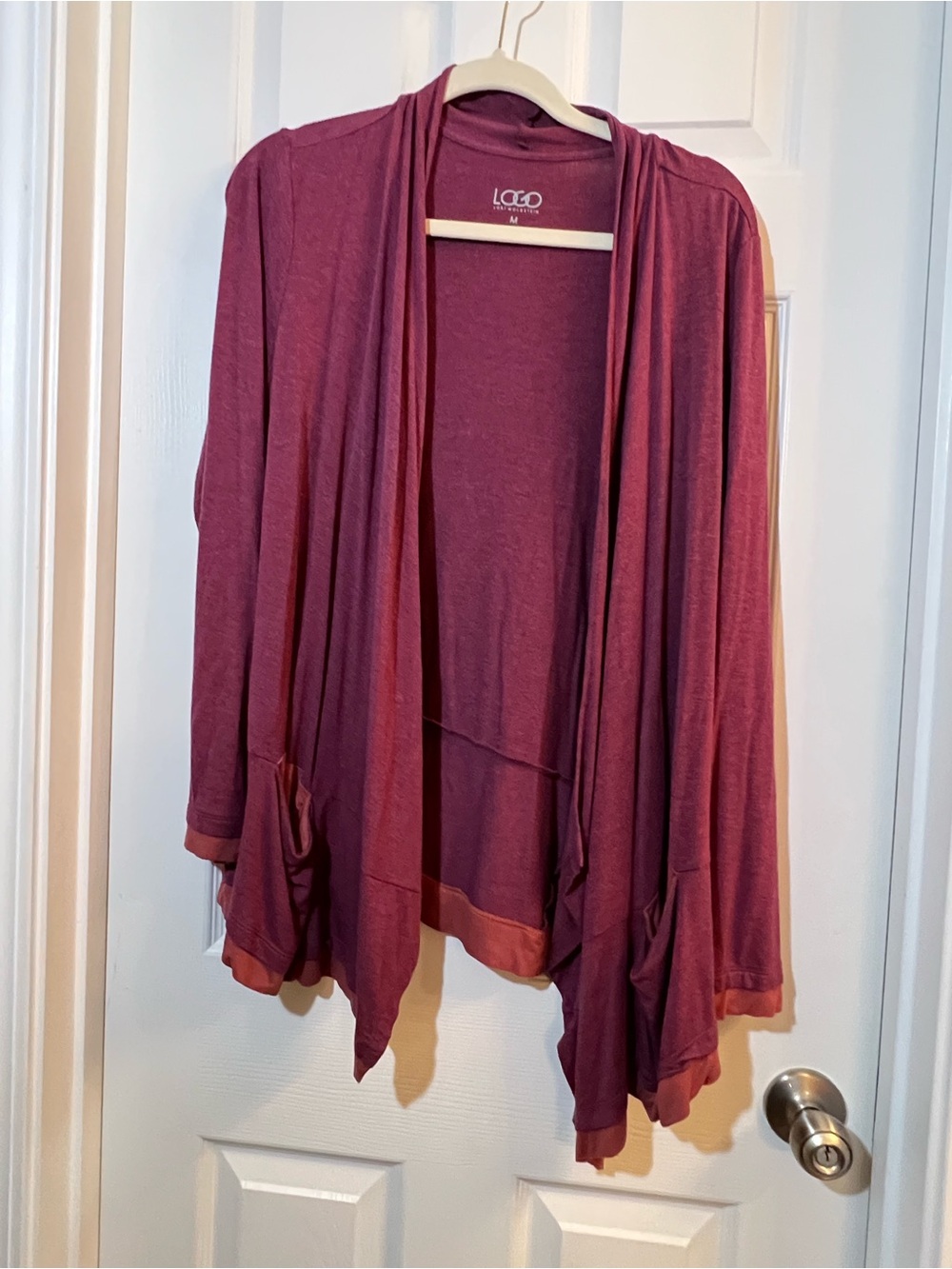 🦋 LOGO by Lori Goldstein Open-Front Cardigan in Plum size medium